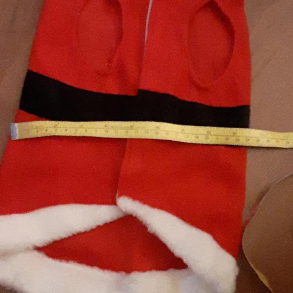 Santa costume for dog red white fur trim and black belt adjustable Like New…